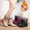 Зимние меховые резиновые сапоги женские модные уличные водонепроницаемые нескользящие кухонные рабочие резиновые сапоги зимние до середины икры