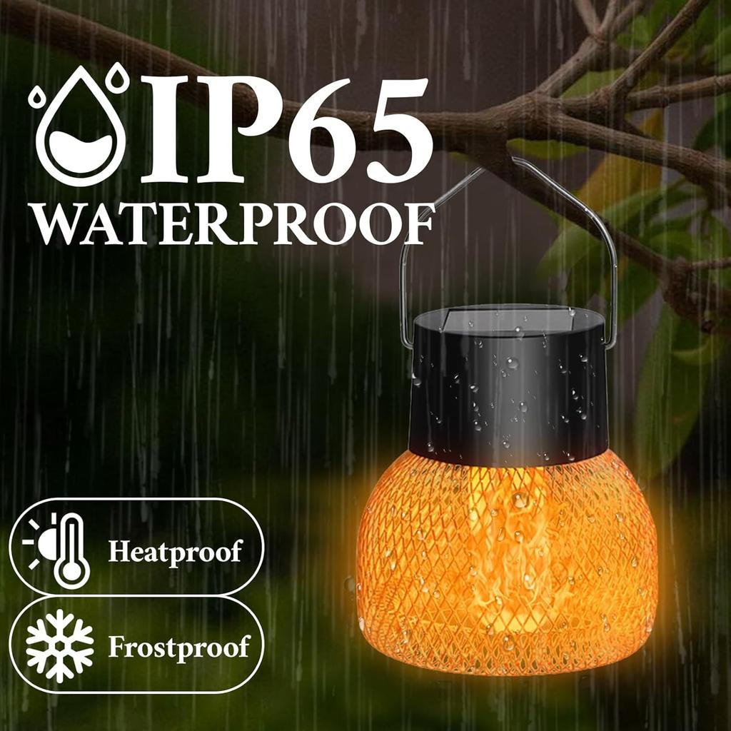Solar Flame Effect Hanging Lantern Outdoor LED Solar Light Waterproof Solar Fairy Light for Patio Garden Camping Christmas Decor