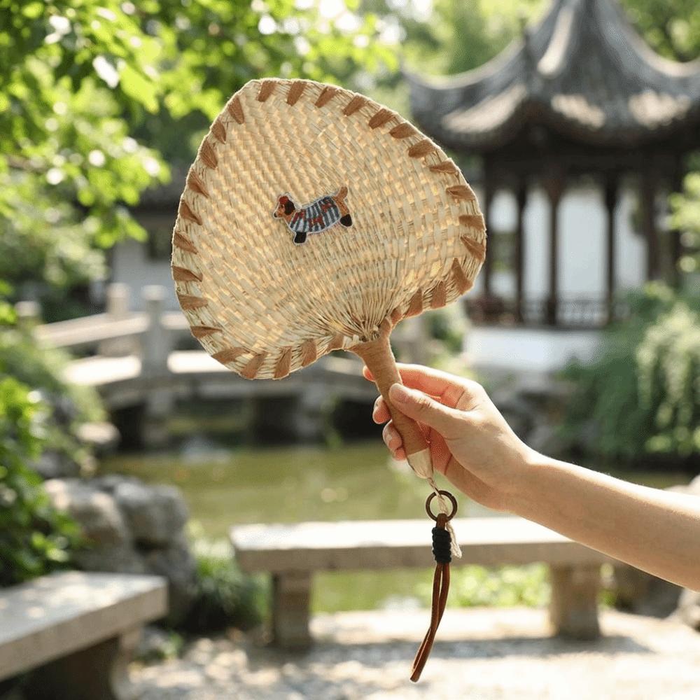 Animal Pattern Straw Woven Fan Handmade Handheld Fan Creative Decorative Fan Home Decoration