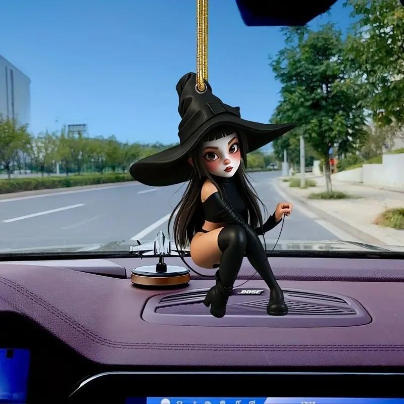Car Decoration Witch Acrylic Halloween Pendant Cartoon Motif Vehicle Interior