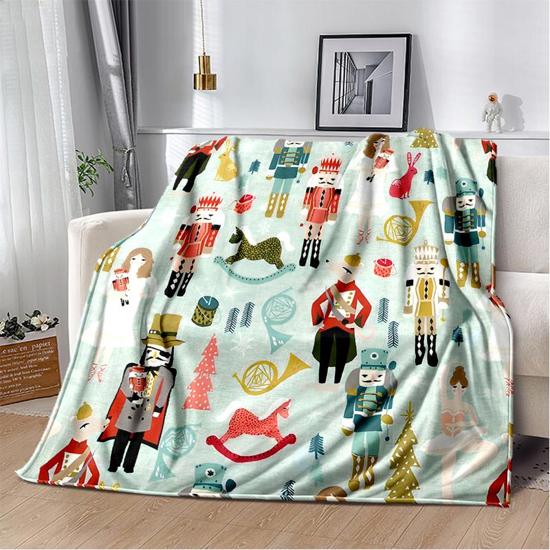 Cartoon Merry Christmas Gift The Nutcracker Doll Happy New Year Soft Flannel Blanket for Beds Bedroom Sofa Picnic,Throw Blanket