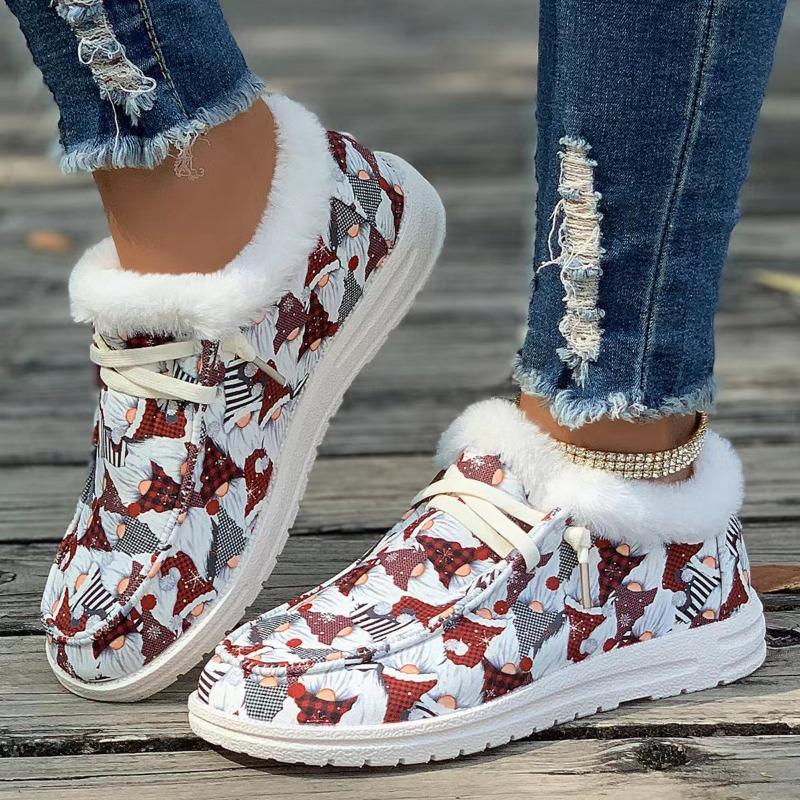 Модная европейская и американская рождественская женская обувь 2024 осень-зима новая с принтом повседневная бархатная теплая женская хлопковая обувь на платформе