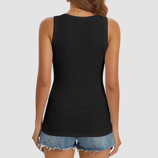 Женская жилетка с U-образным вырезом без рукавов на пуговицах, блузка-камисоль, облегающая базовая майка для пляжа, офиса, вечеринки