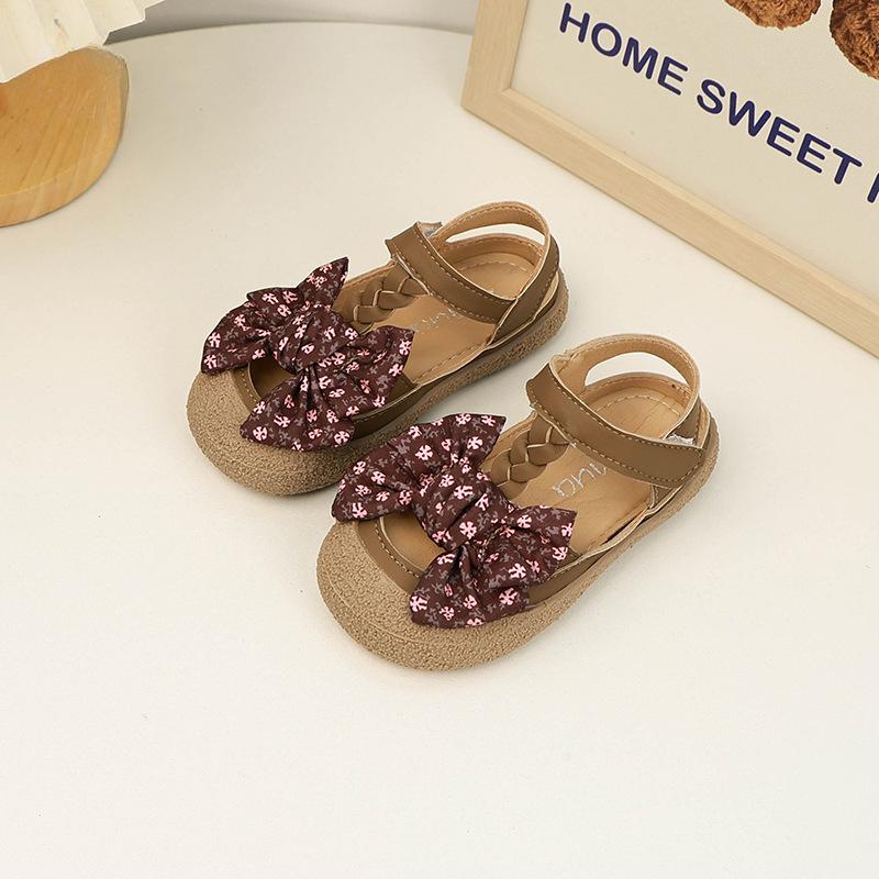 Children's Sandals Girl Sweet Princess Causal Cut-outs Shoes with Big Bowtie Fashion Versatile Kids Elegant Walking Sandals New