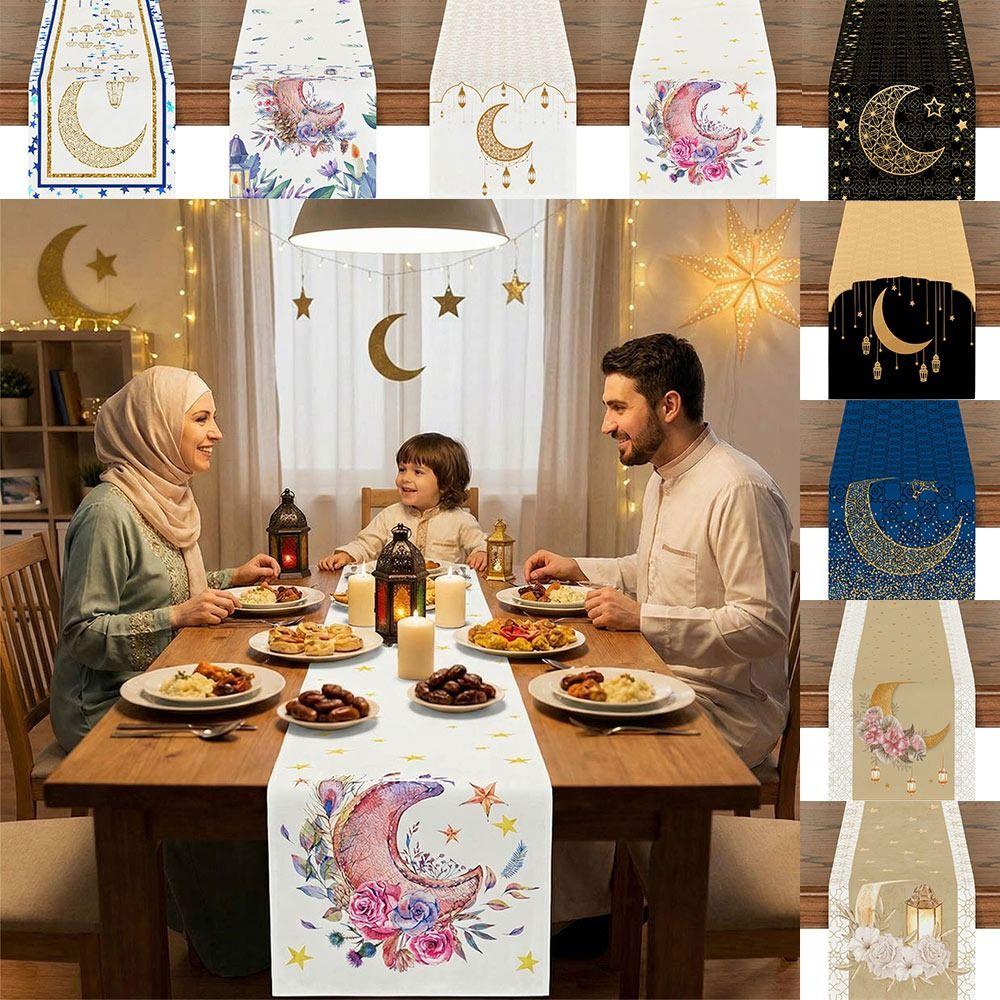 Разноцветная скатерть-дорожка на стол 'Eid Mubarak' 33*180см Декор обеденного стола Декор Рамадана Скатерть Лунный Замок Цветок Прямоугольная