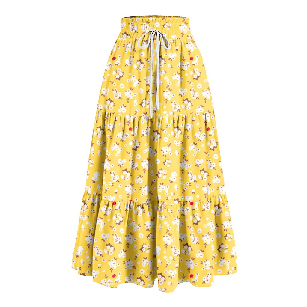 Женская весенняя повседневная длинная юбка с оборками, однотонная юбка, ретро-юбка в складку