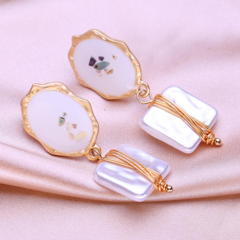 KNIKOO Геометрические серьги для женщин, модные серьги с цветочным жемчугом, ювелирные изделия для свадебной вечеринки, подарки, серьги