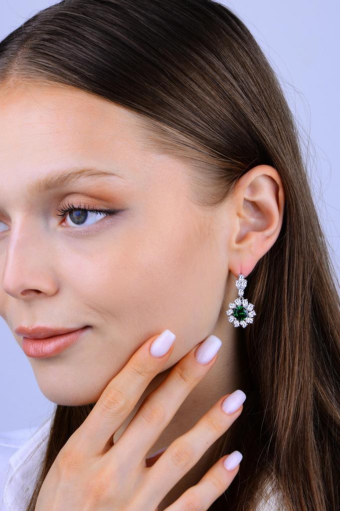 Серьги-подвески из стерлингового серебра 925 карат с изумрудами – ручная работа, акцент из циркона, идеальный подарок для женской ювелирной коллекции, турецкие ювелирные изделия