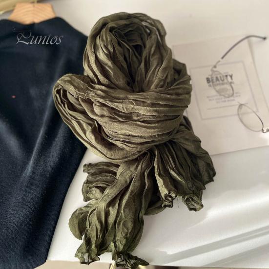 Women Scarf Solid Color Pleated Long Scarf Retro Autumn Winter Warm Long Scarf Soft Vintage Inspired Scarf