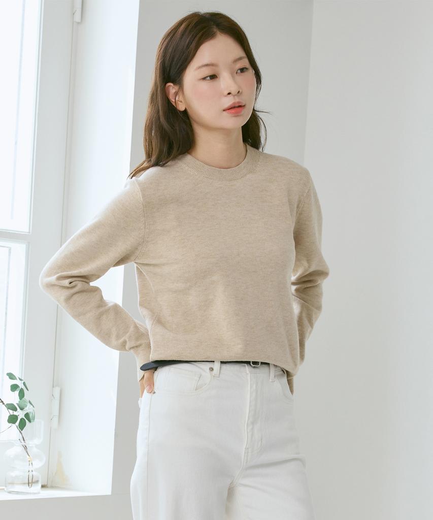 210EDIT Unisex Soft Knit Round Neck [Light Beige]_Zz4Sw070