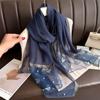 Thin Butterfly Embroidery Scarf Pearl Women Hijab Shawls Elegant Silk Scarf  Lady