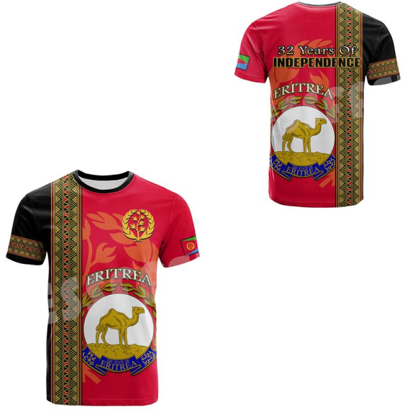 Футболки с флагом Эритреи, логотип Эритреи, футболки с 3D принтом, топы, футболки с коротким рукавом, повседневная уличная одежда с круглым вырезом, футболка Abrham Eritrea