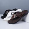 Fashion Men's Flip Flops High Quality Cowhide Leather Slippers Casual Beach Slippers for Men Non-slip Flat Slippers Summer Men's Sandals