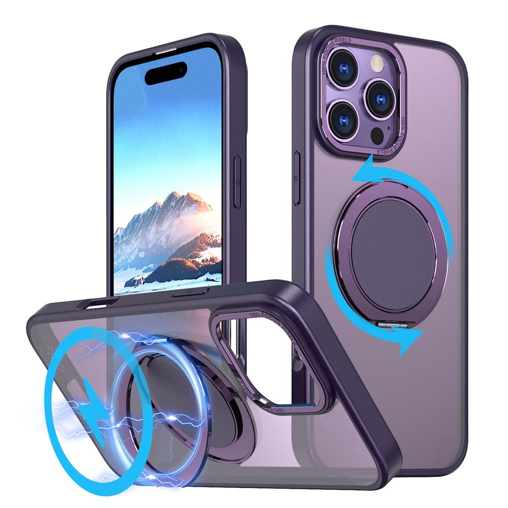 KEYSION Противоударный матовый чехол для MagSafe для iPhone 16 Pro Max с вращающимся на 360 ° магнитным кольцом-подставкой, прозрачная задняя крышка для телефона