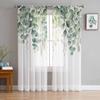 Spring Watercolor Plant Eucalyptus Leaves Tulle Curtains Living Room Kitchen Window Decoration Chiffon Voile Sheer Curtain