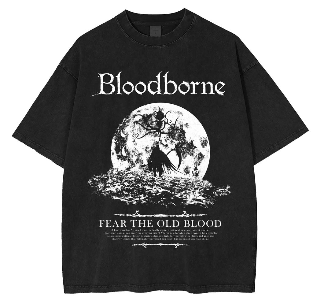 Bloodborne Людвиг Проклятый Святой Клинок Мрачный Футболка Охотник и Фонарь Посланники Оверсайз Унисекс Стирка Уличная Одежда Футболка