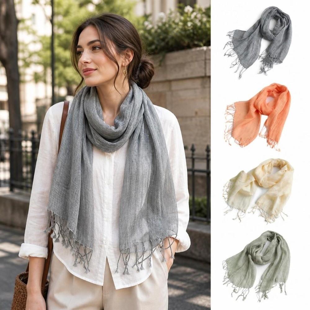 Solid Color Sun Protection Wrap Lightweight Shawl Wrap Versatile Pure Linen Scarf  Daily Wear