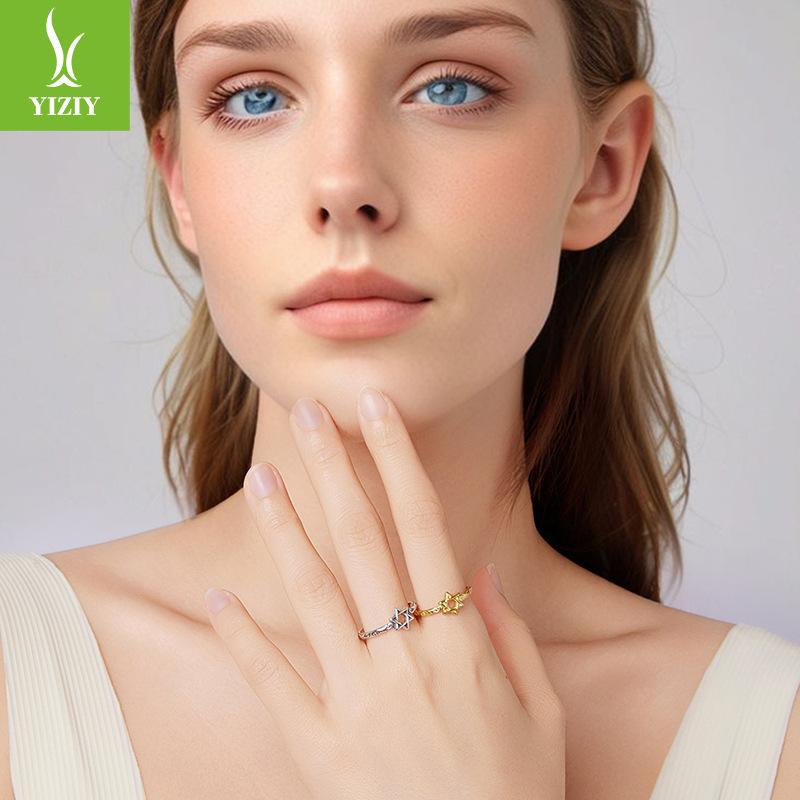 Vintage Hexagram Open Ring, Fashion S925 Sterling Silver Lucky Pattern Ring