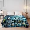 "Cyberpunk Robot in Futuristic City Scene Flannel blanket for bedroom, living room, sofa, and nap sofas"