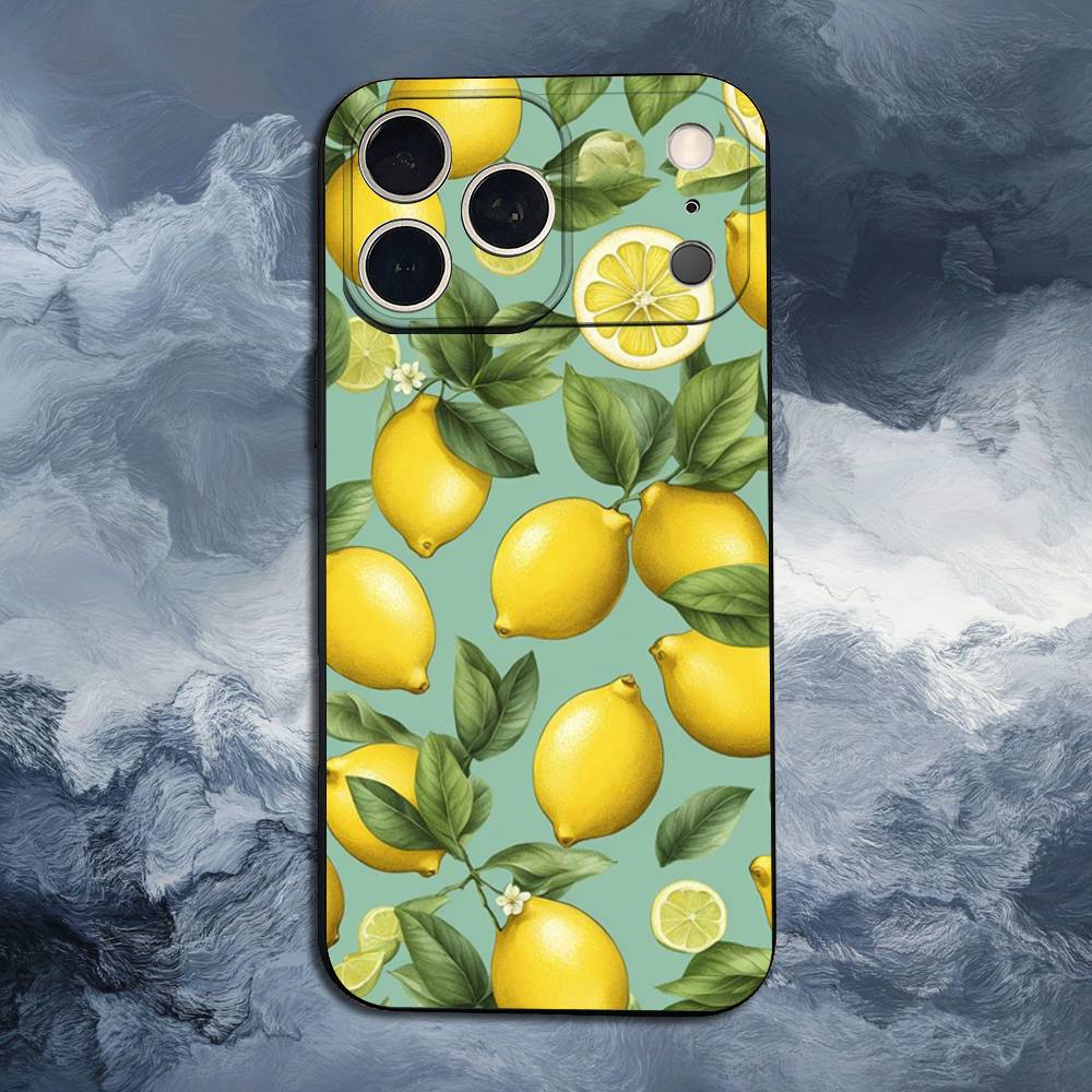 Фруктовый лимонный Рисунок Для iPhone 8,7,11,12,15,14,13,16,17,Plus,Pro Max,XS,X,XR,SE,Mini,Мягкий Силиконовый Черный Чехол