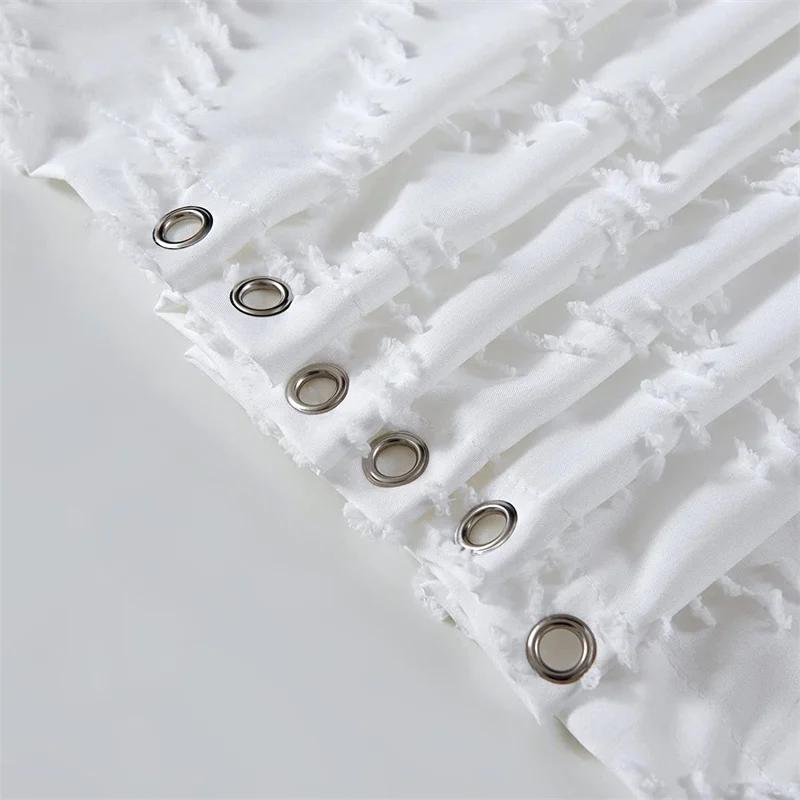 Белая стеганая занавеска для душа для ванной комнаты с ромбовидным узором и оборками, элегантная шикарная вышитая ткань, комплект для душа в стиле бохо