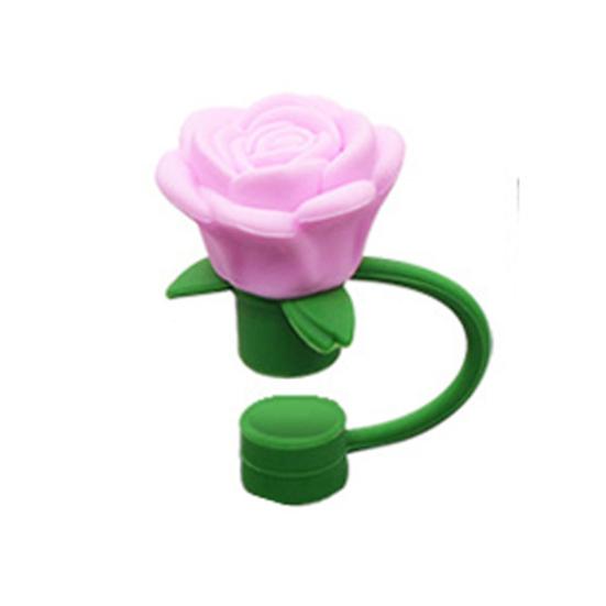 Silicone Straw Covers Caps Rose Flower Straw Toppers 10mm Reusable Leak-Proof Straw Toppers