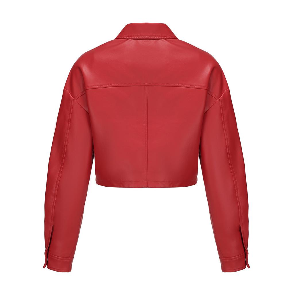 Spring and Autumn Models Loose Casual Leather Jacket Women Long-sleeved Single-breasted Ladies Lapel Fashion Short Jacket