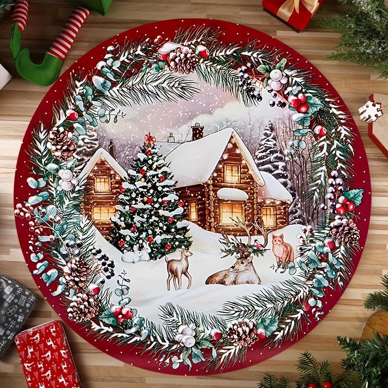 1Pcs Christmas Snowman Pattern Round Area Rug Indoor Non-Slip Washable Fiber Carpet Soft Comfortable Mat For Bedroom Living Room