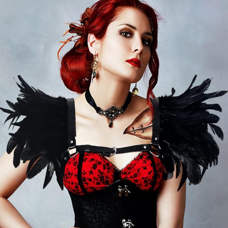 Средневековая накидка-шаль из перьев, накидка на плечи, готический меховой (перьевой) накидка-пончо, костюм для Хэллоуина, косплея, для взрослых женщин и мужчин