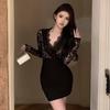 Women's Sexy Temperament Lace Splicing High Waist Skinny Dress