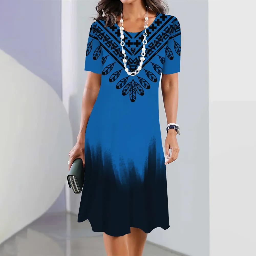 Женские платья 3D Color Blocking Printing Dress Элегантные топы с короткими рукавами Одежда Ретро-юбка А-силуэта Вечерняя красочная одежда