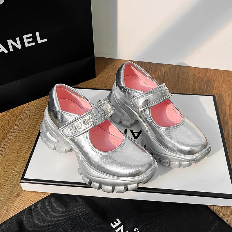 Высококачественные массивные туфли Мэри Джейн для женщин, спортивная обувь, модная повседневная обувь на платформе с мелким бантом, женские балетки