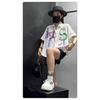 Womens Graphic Print Shirt Loose Mid-Length Irregular Hem Short Sleeve Polo Neck Streetwear