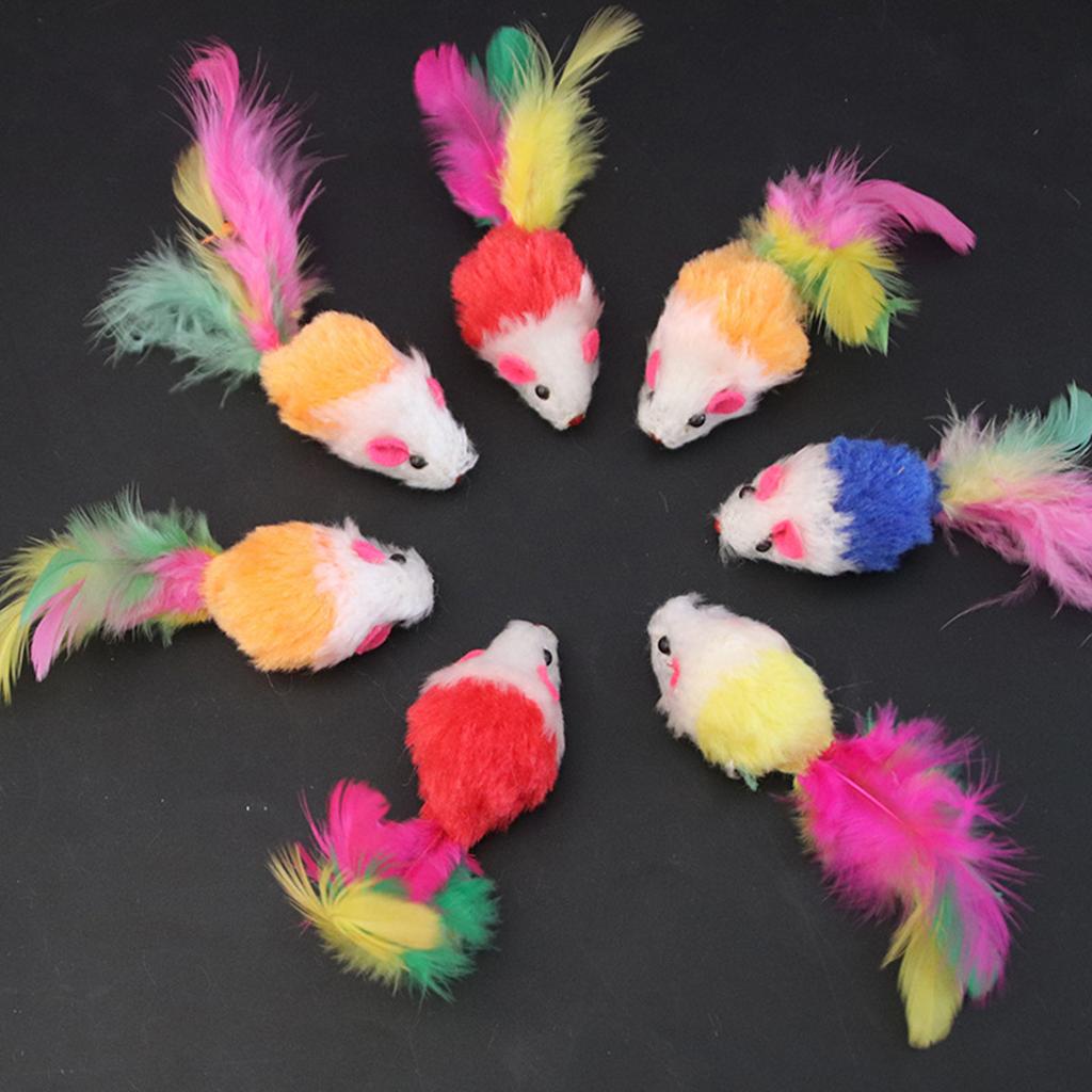Interactive Cat Toy Chasing Toys Colorful Cute Plush Interactive False Mouse for Indoor Cats Entertain