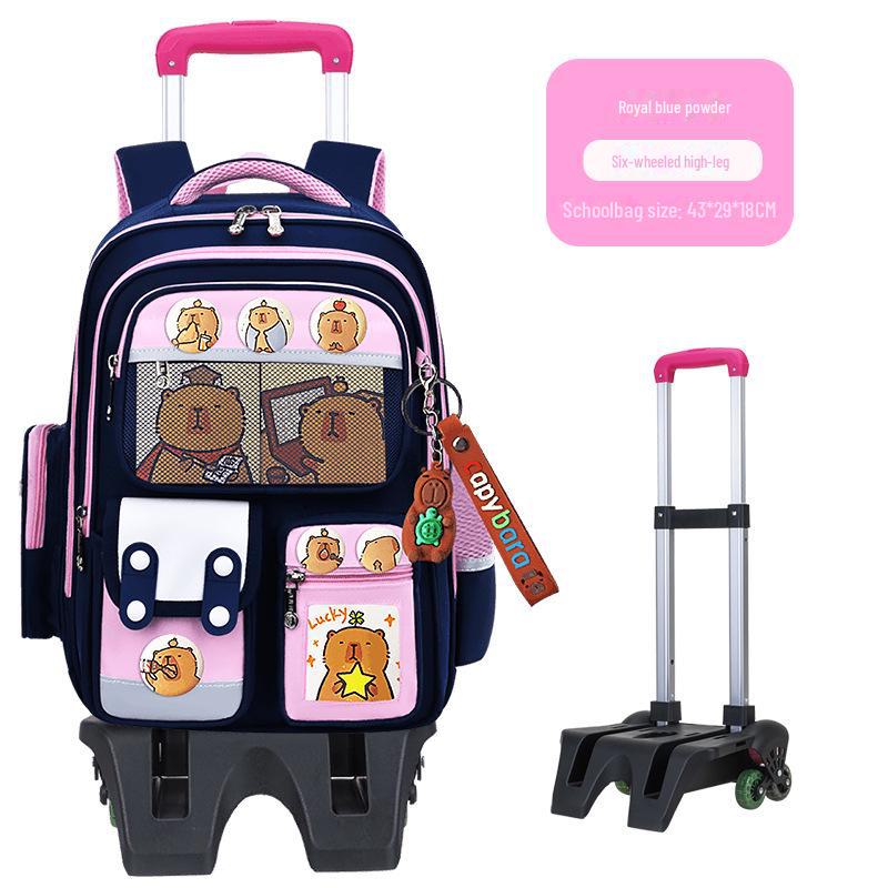 "Large Capacity Trolley Schoolbags for Grade 2, 3, and 6 Students - Card Bara Design To Reduce Carrying Burden"