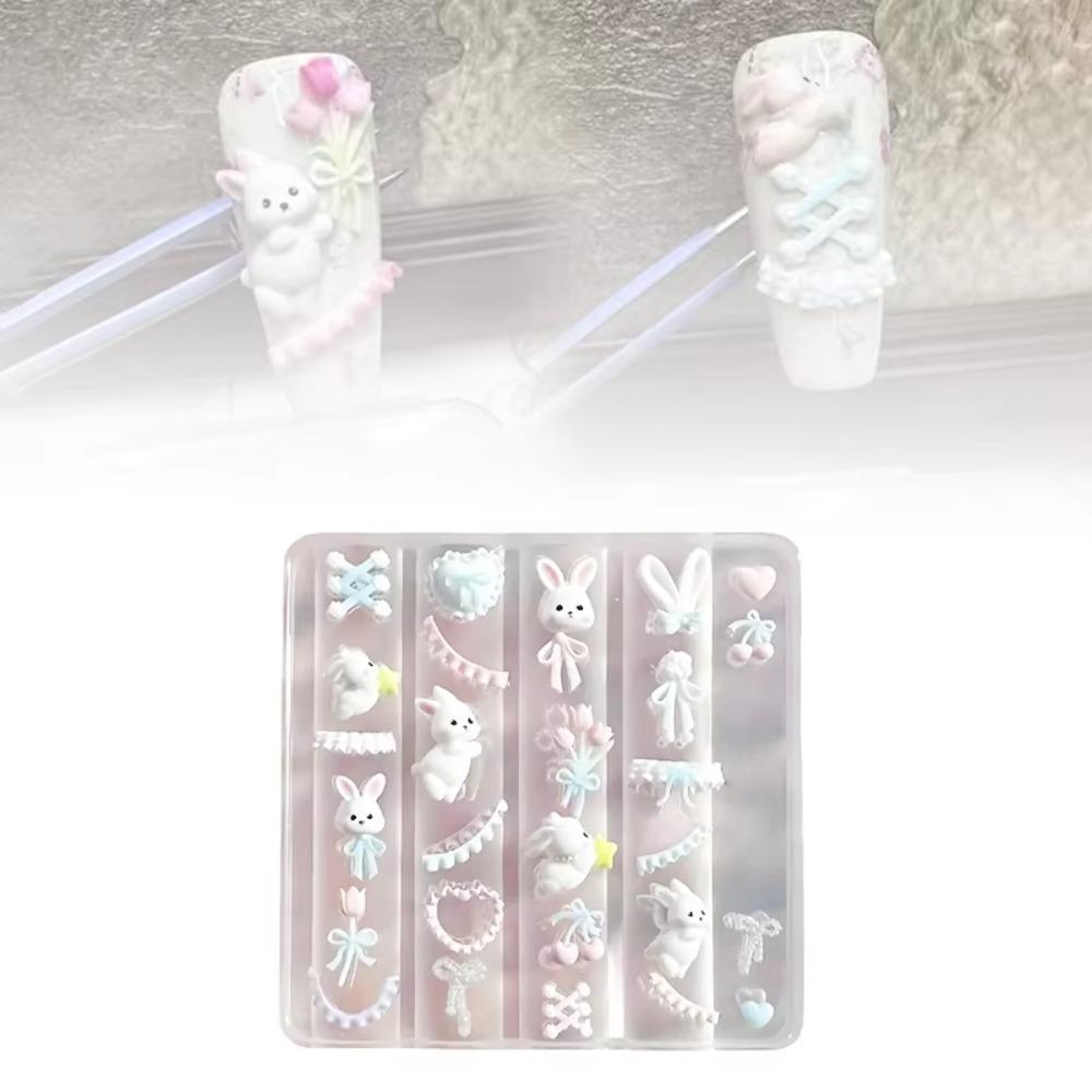 Flower Motif 3D Silicone Nail Mold Lace Bowknot Bunny DIY Nail Template Home Nail Design