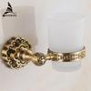 Cup & Tumbler Holders Glass Cup Brass Antique Toothbrush Cup Holder Set Luxury Bathroom Accessories Wall Tumbler Holders 10703F