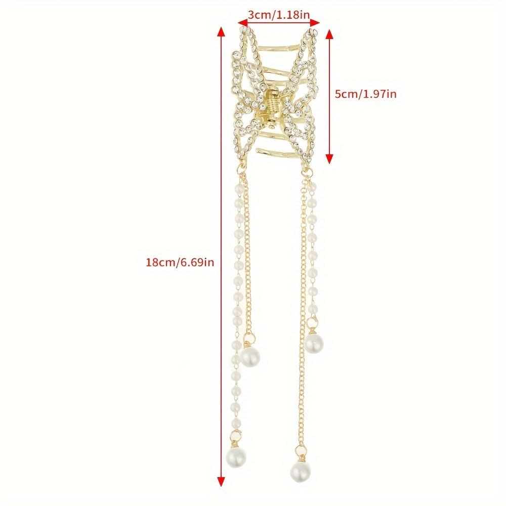 5.5cm Rhinestone Hollow Butterfly Pearl Tassel Hair Grab