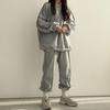 Yousheng 2 шт./комплект женский топ и брюки комплект круглый вырез длинный рукав однотонный свитшот эластичный пояс свободные брюки спортивный костюм осень весна