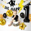 8Pcs One Happy Dude Birthday Decorations Black One Lightning Bolt Eyes Balloon for One Happy Dude Birthday Decor Aluminum Foil Helium Balloons