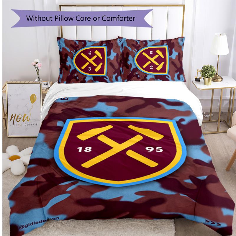 West Ham United Football Printed 3 Pieces Bedding Set, Comfortable Skin Friendly Bedroom Duvet Cover Set