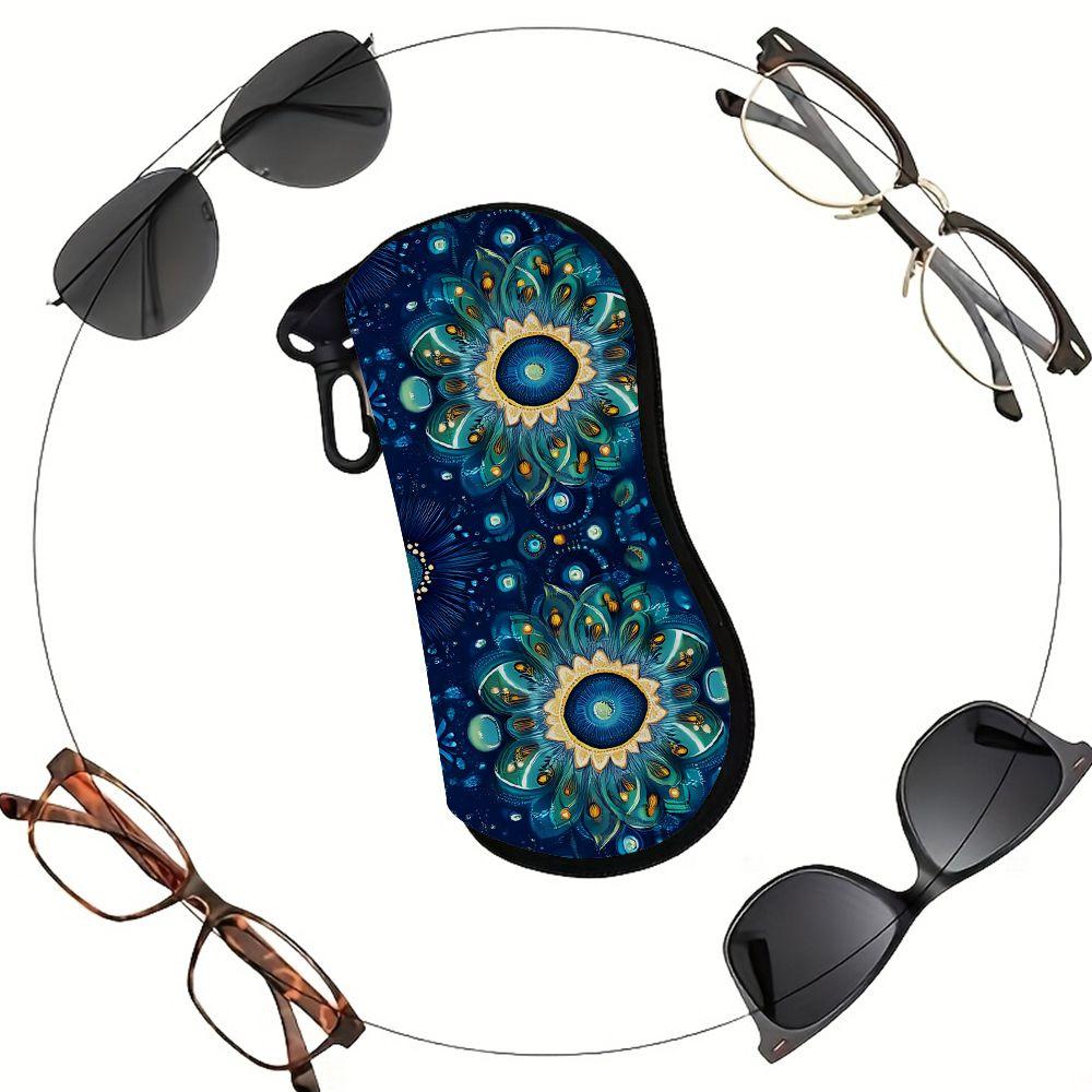 2D-Boho Floral Print Protective Sunglasses Case, Vintage Mandala Eyeglass Holder Pouch, Portable Zipper Eyewear Container for Travel Women Gifts
