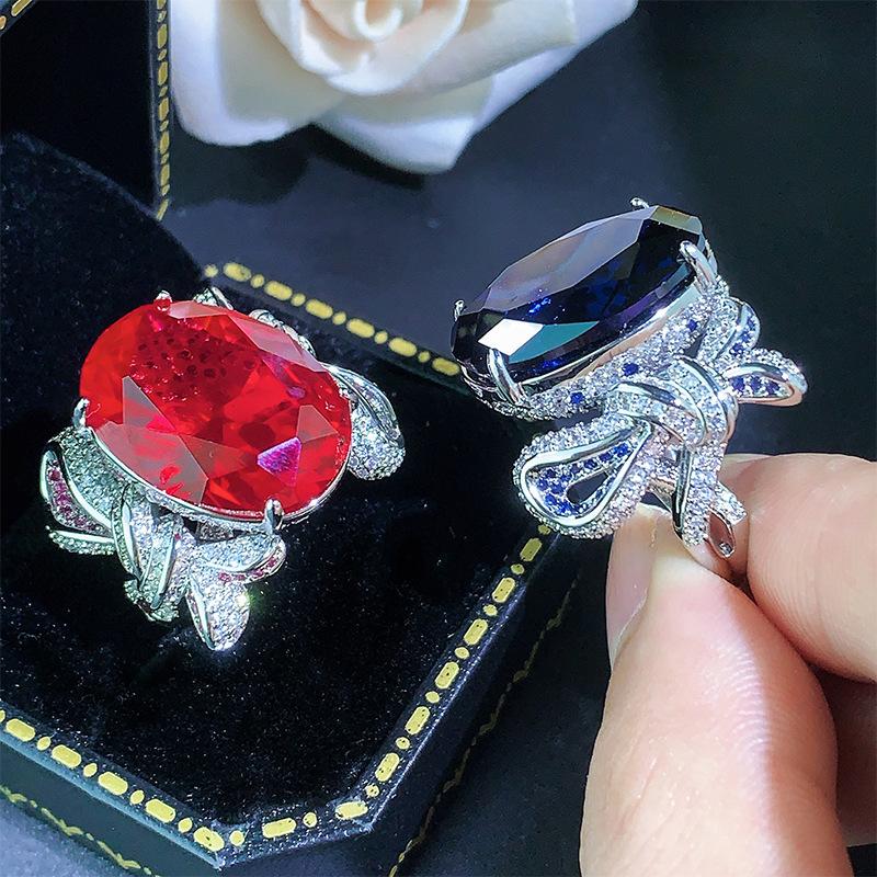 Кольцо Ювелирные изделия Высокое чувство Красный Корунд Синий Шпинель Открытие Роскошь Мода Суд Стиль