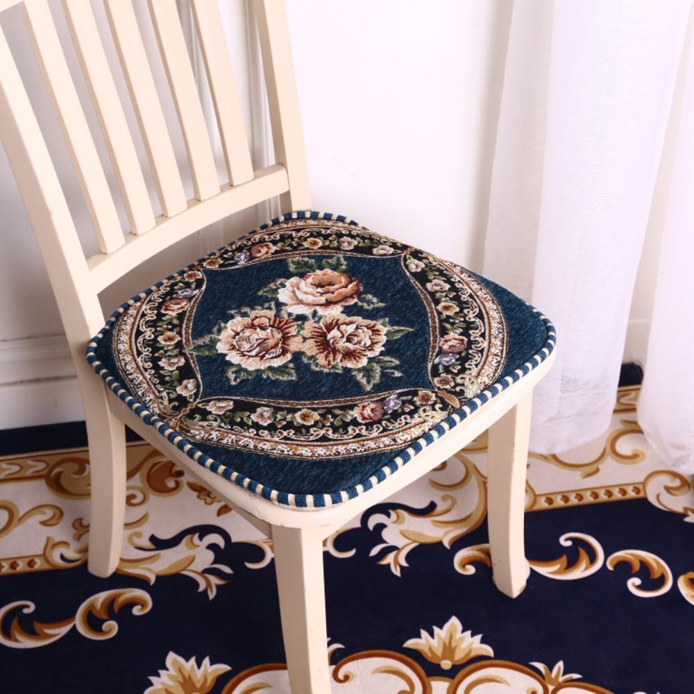 Floral Pattern Dining Chair Cushion Chenille Buttocks Pad Embroidered Chair Mat  Office Classroom