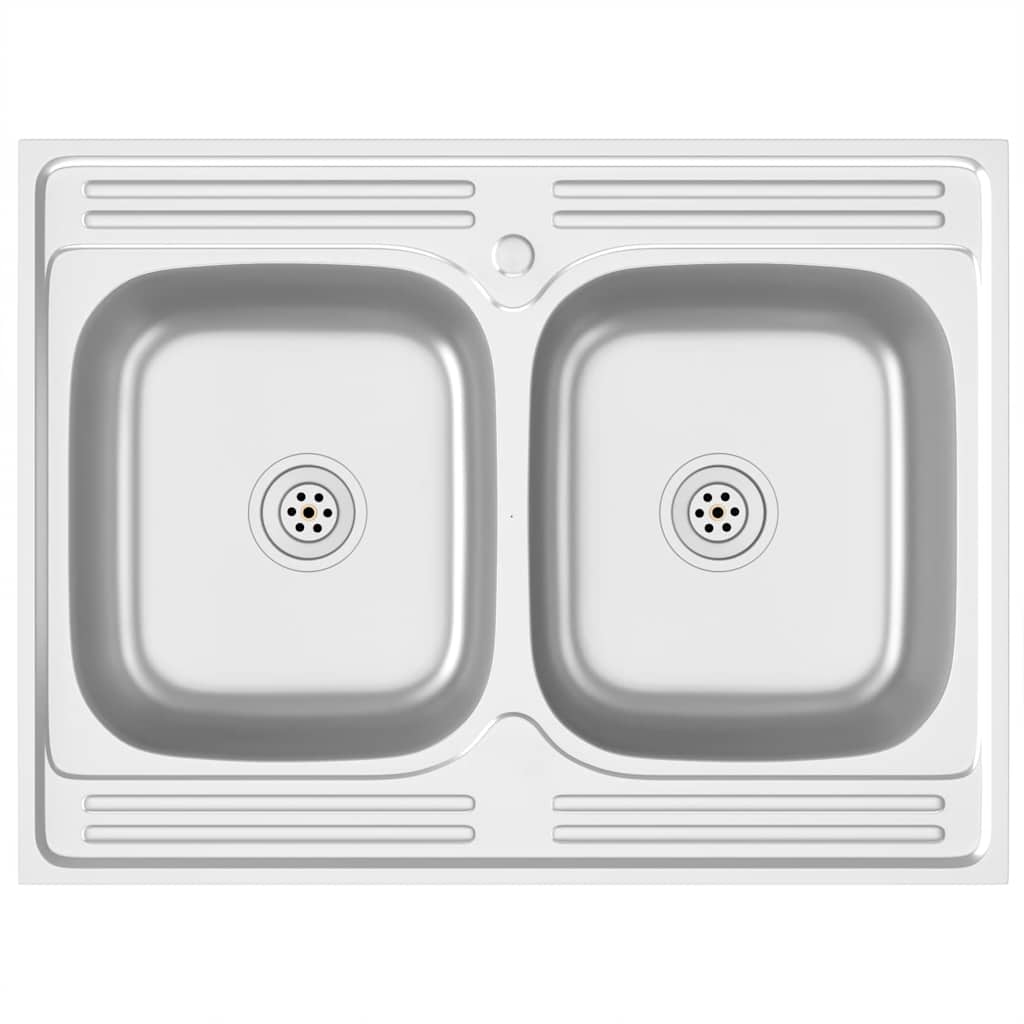 Double Kitchen Sink Silver 800x600x155 mm Stainless Steel