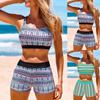Women's Beachwear Horizontal Stripe Printed Ladies Tankini Swimwear Swimsuit Two Piece Bikini Set Beachwear S-5XL