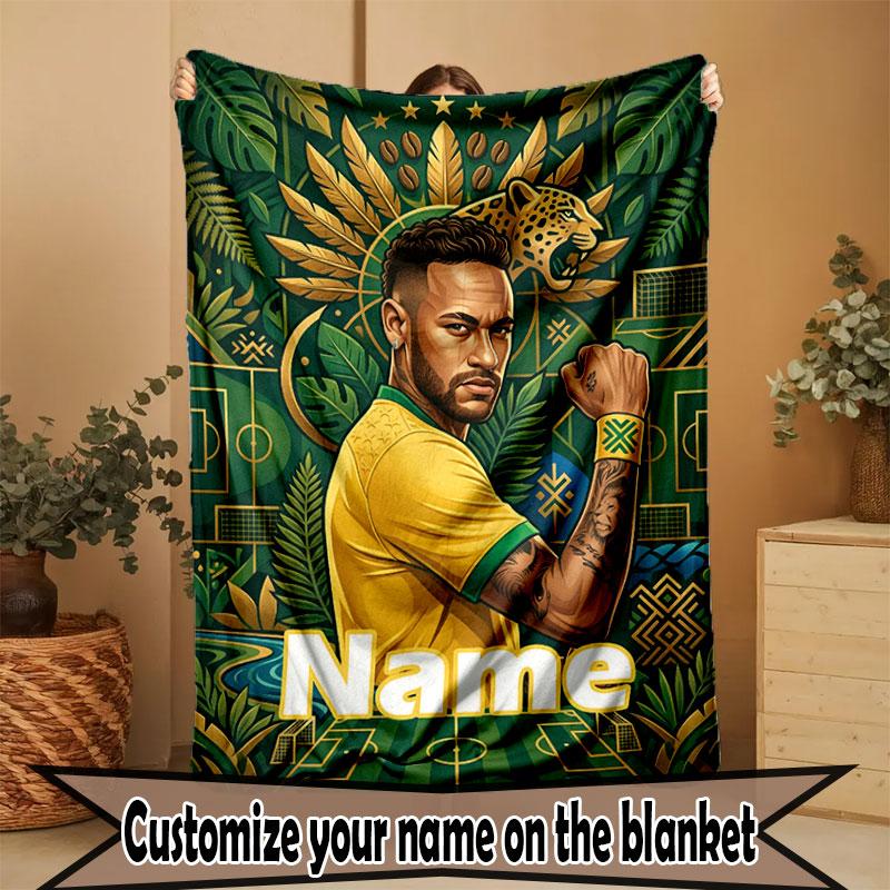 Custom Name Personalized Neymar Jr Print Blanket, Home Decor, Bedroom, Sofa, Camping, Couch, Gifts for Birthday Christmas