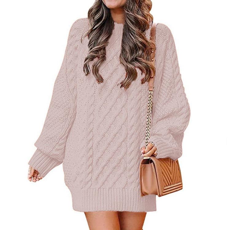Новый женский вязаный свитер с длинными рукавами, теплое платье-свитер средней длины