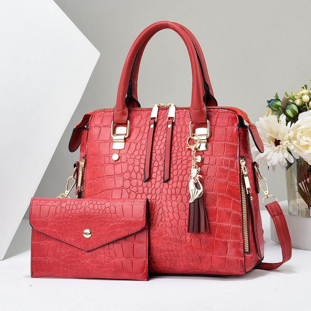 2024 Женский комплект сумок для матери и ребенка с крокодиловым узором: Вместительная, модная сумка через плечо на одно плечо