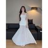 Design Sense Mesh Splicing Suspender Dress Women's Summer Niche Temperament Waist Long Dress Gentle Wind White Skirt